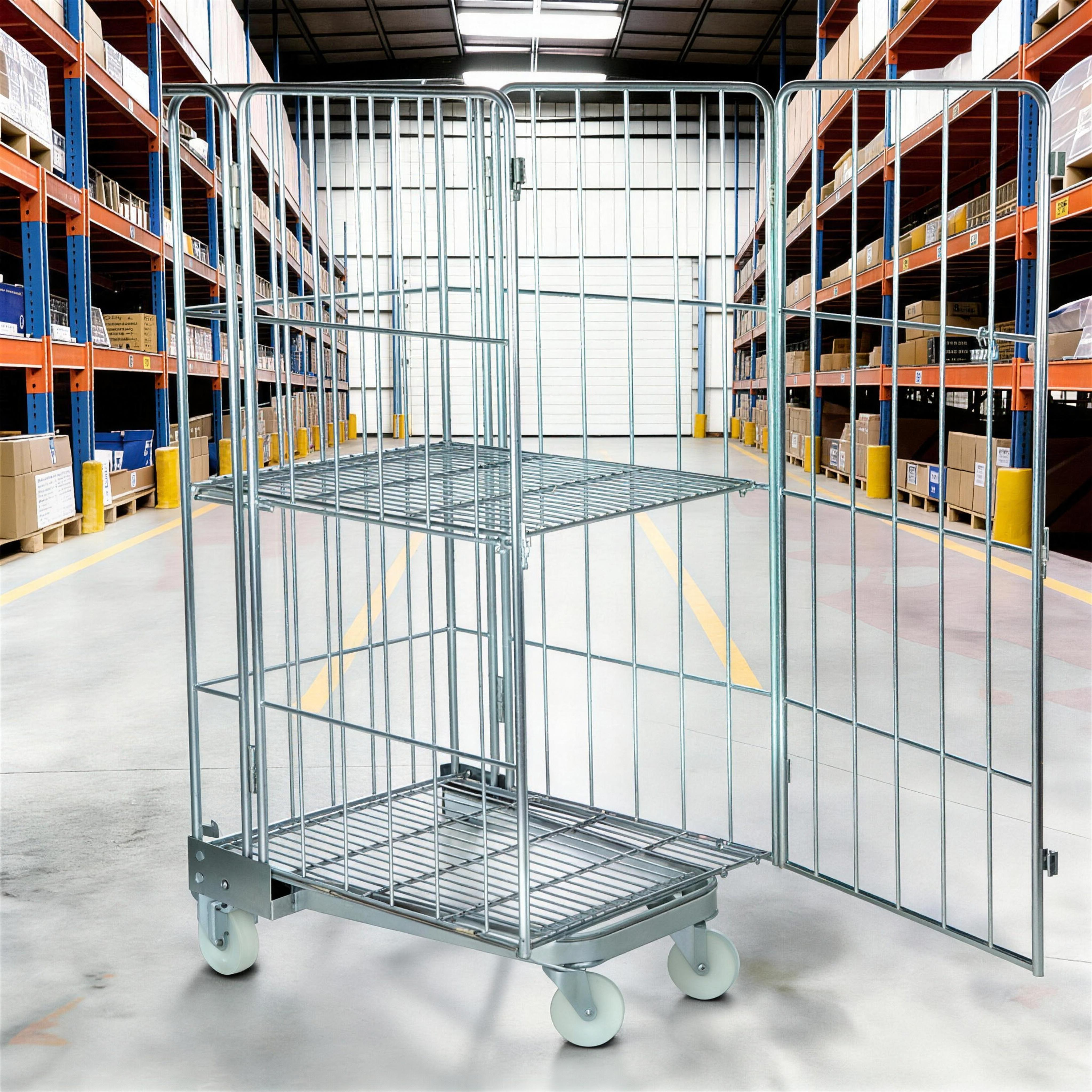 4 Sided Heavy Duty Logistic Wire Mesh Rolling Trolley Cart for Laundry